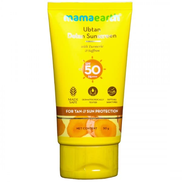Mamaearth Ubtan Detan Sunscreen With Turmeric & Saffron Spf 50 PA++++ For Tan & Sun Protection 50 g