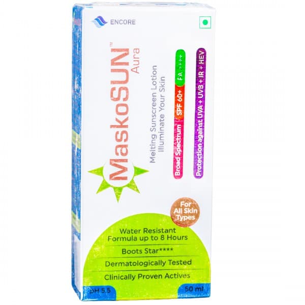 MaskoSun Aura SPF 60+ PA++++ UVA + UVB + IR + HEV Melting Sunscreen Lotion 50 ml