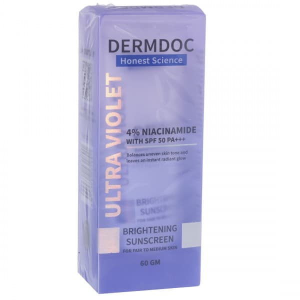 Dermdoc 4% Niacinamide Ultra Violet SPF 50 PA+++ For Fair To Medium Skin Brightening Sunscreen 60 g