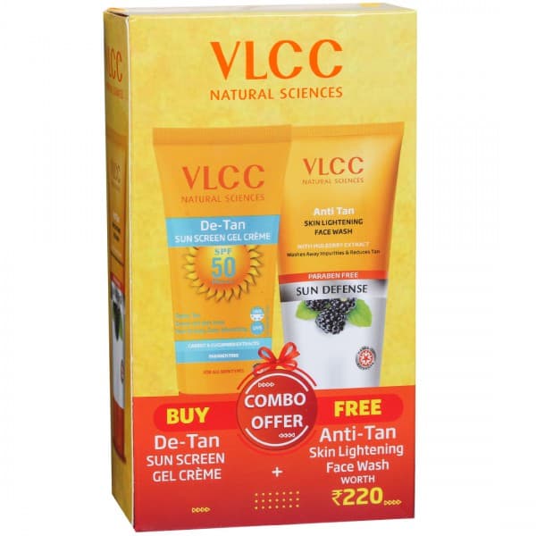 Vlcc De Tan Sun Screen Gel Creme SPF 50 PA+++ (Free Vlcc Anti Tan Skin Lightening Face Wash 150 g) 100 g