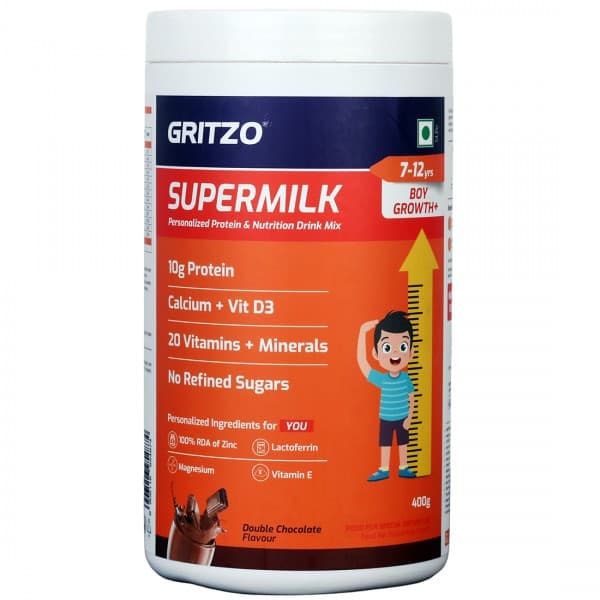 Gritzo Supermilk Boy Growth+ (7-12 Years) Double Chocolate Flavour Jar 400 g
