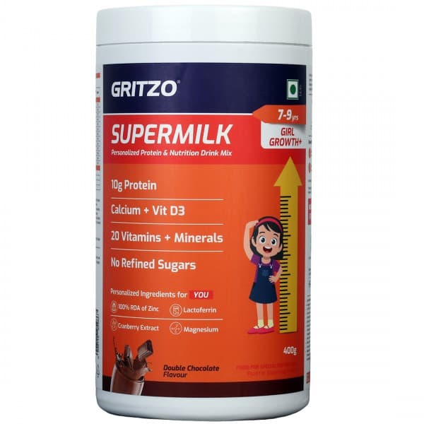 Gritzo Supermilk Girl Growth+ (7-9 Years) Double Chocolate Flavour Jar 400 g