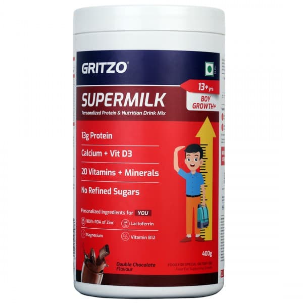 Gritzo Supermilk Boy Growth+ (13+ Years) Double Chocolate Flavour Jar 400 g