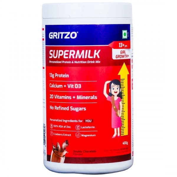 Gritzo Supermilk Girl Growth+ (13+ Years) Double Chocolate Flavour Jar 400 g
