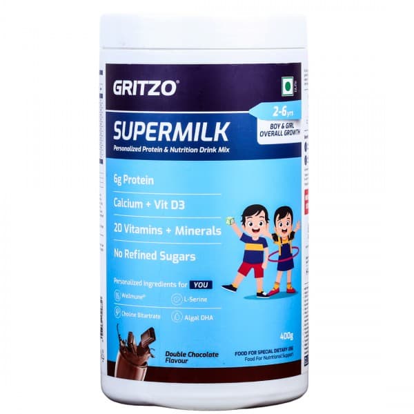 Gritzo Supermilk Boy & Girl Overall Growth (2-6 Years) Double Chocolate Flavour Jar 400 g