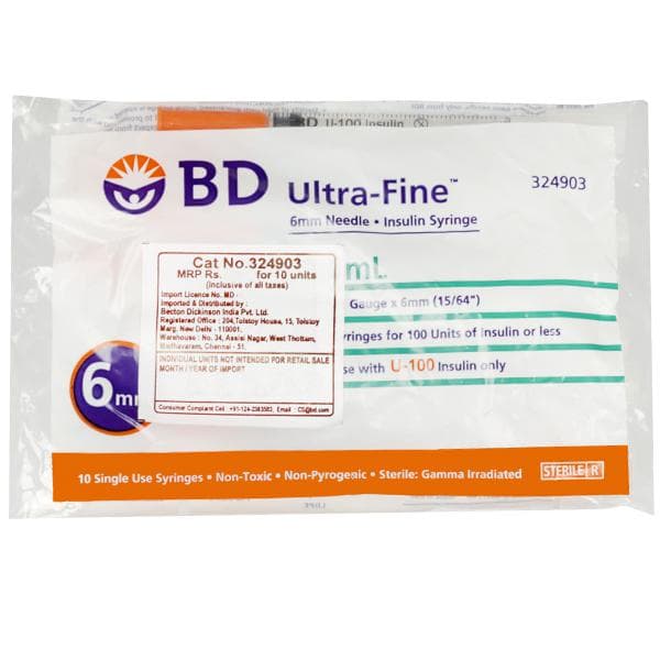 BD Ultra Fine (100 IU) Syringe 1 ml 6 mm x 31G Pack Of 10