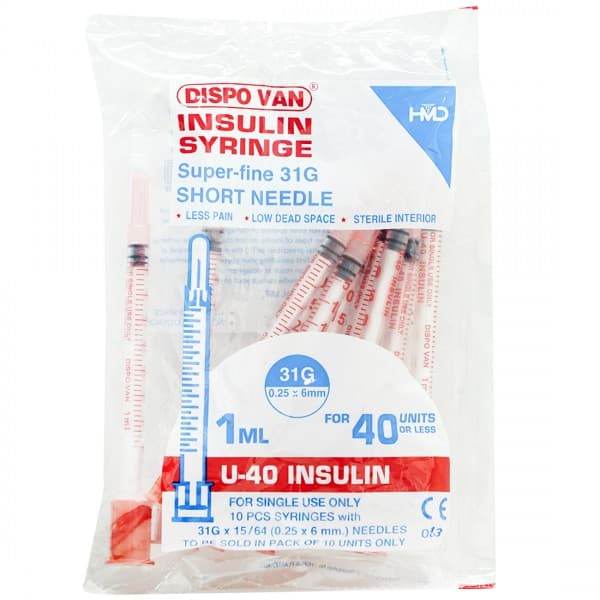 Dispovan U 40 Xtra Fine 31G Insulin Syringe 10 x 1 ml