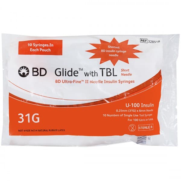 BD Glide Ultra Fine Insulin Syringe 31 G (100 IU) Pack Of 10