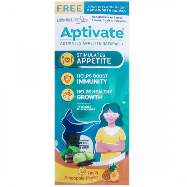 Aptivate (Pineapple Flavor) Syrup 175 ml (Free Apsara Platinum Gift Pack)