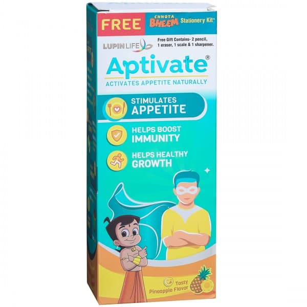 Aptivate Tasty Pineapple Flavor Syrup (Free Chhota Bheem Stationery Kit Worth Rs. 25) 175 ml