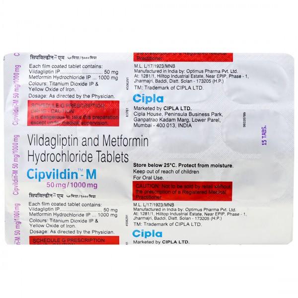 Cipvildin M 50 mg /1000 mg Tablet (15 Tab)