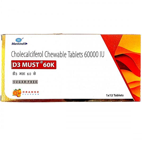 D3 Must 60K Sugar Free Orange Flavour 12 chewable Tablets