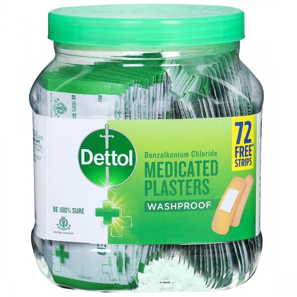 Dettol Medicated Plasters Washproof (72 Free Strips) 100 Strips