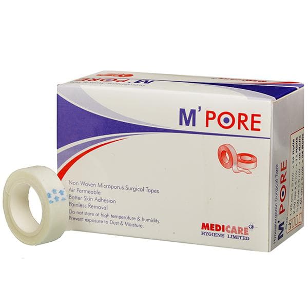 M Pore Hypoallergenic Surgical Tape (1.25 cm x 5 m) Pack Of 24