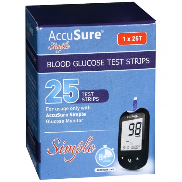 AccuSure Simple Blood Glucose Test Strips Pack Of 25