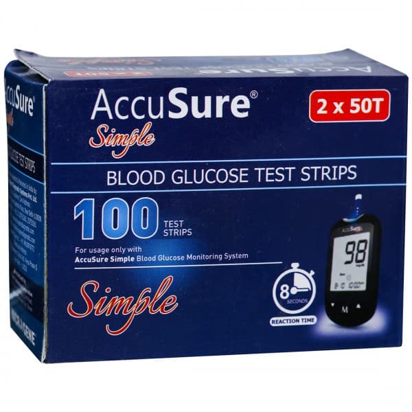 AccuSure Simple Blood Glucose Test Strips Pack Of 2 x 50