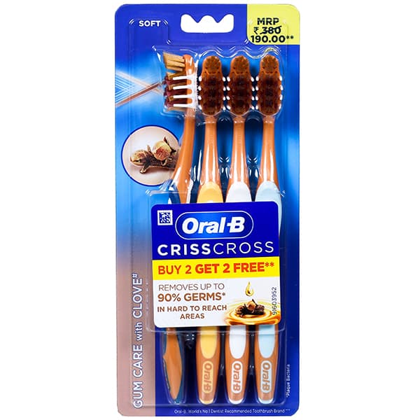 Oral B Gum Care Crisscross with Clove Extract Extra Soft Toothbrush (Buy 2 Get 2 Free) Pack Of 4