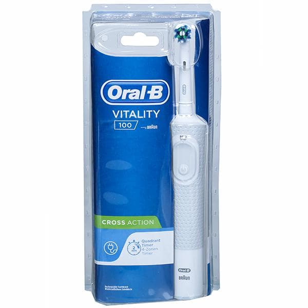 Oral B Vitality 100 Cross Action White Toothbrush Set With Charger