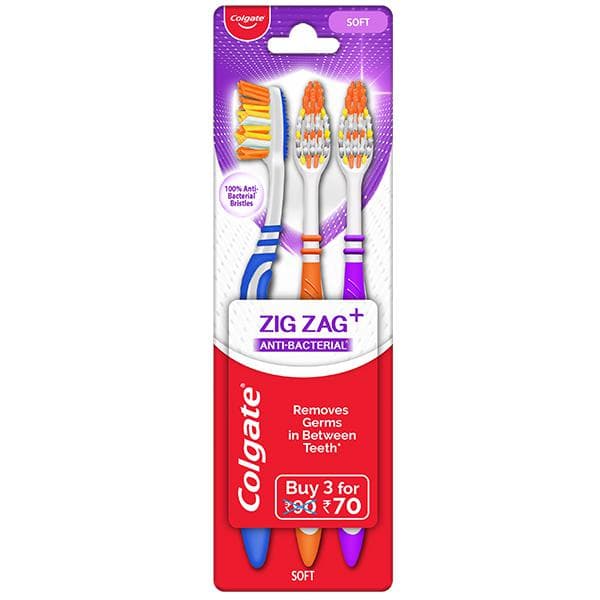 Colgate Zigzag + Anti Bacterial Soft Toothbrush Pack Of 3