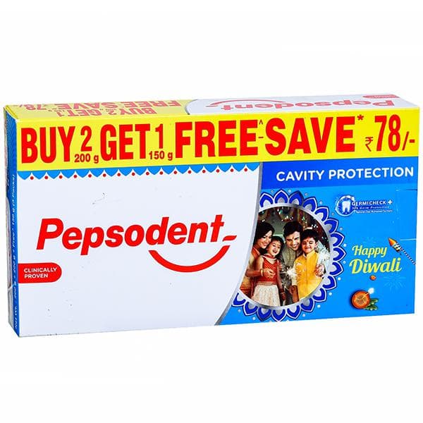 Pepsodent Germi Check + Cavity Protection Toothpaste (Buy 2 x 200 g Get 1 x 150 g Free & Save Rs.78) 550 g