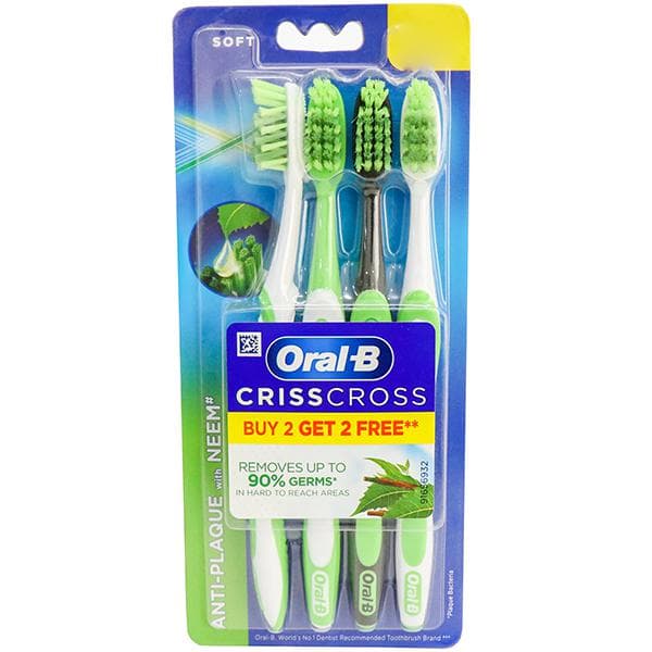 Oral B CrissCross Anti-Plaque with Neem Soft Toothbrush (Buy 2 Get 2 Free) Pack Of 4