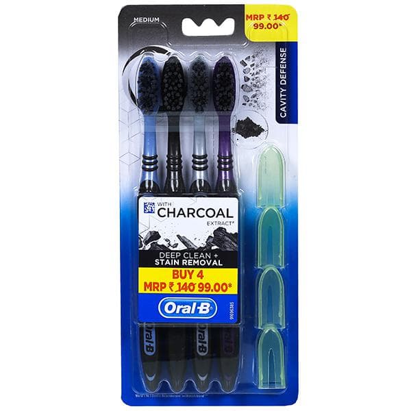 Oral B Cavity Defense Deep Clean + Stain Removal with Charcoal Extract Medium Toothbrush (Off Rs 41) Pack Of 4