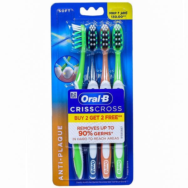 Oral B CrissCross Anti-Plaque Toothbrush Soft (Buy 2 Get 2 Free) Pack Of 4