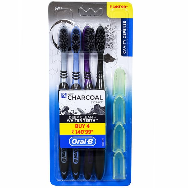 Oral B Cavity Defense Deep Clean + Whiter Teeth with Charcoal Extract Soft Toothbrush Pack Of 4