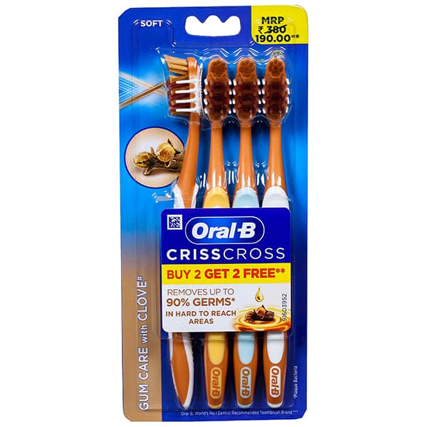 Oral B Gum Care Crisscross with Clove Extract Soft Toothbrush (Buy 2 Get 2 Free) Pack of 4