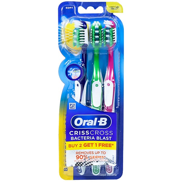 Oral B CrissCross Bacteria Blast Soft Toothbrush (Buy 2 Get 1 Free) Pack Of 3