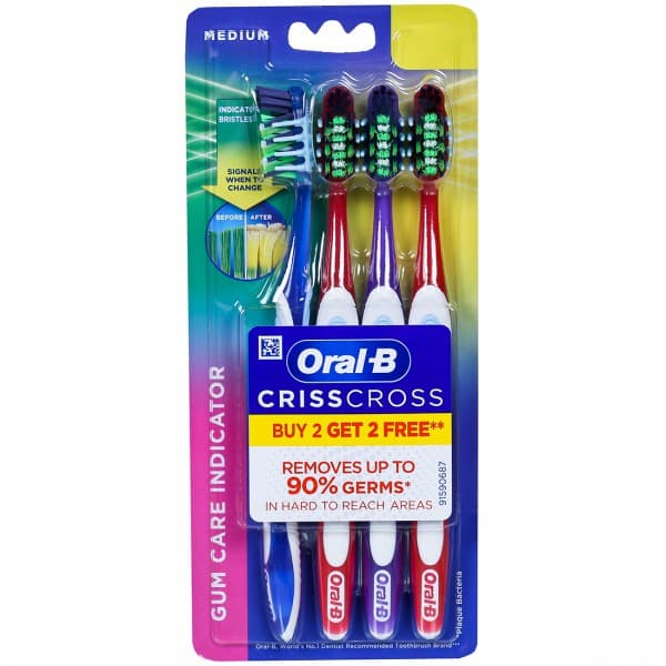 Oral B Gum Care Indicator Crisscross Medium Toothbrush (Buy 2 Get 2 Free) Pack Of 4