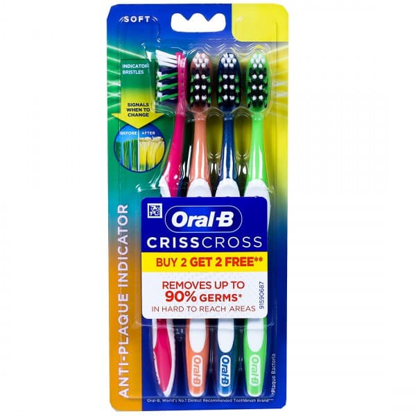 Oral B CrissCross Anti-Plaque Indicator Toothbrush Soft (Buy 2 Get 2 Free) Pack Of 4
