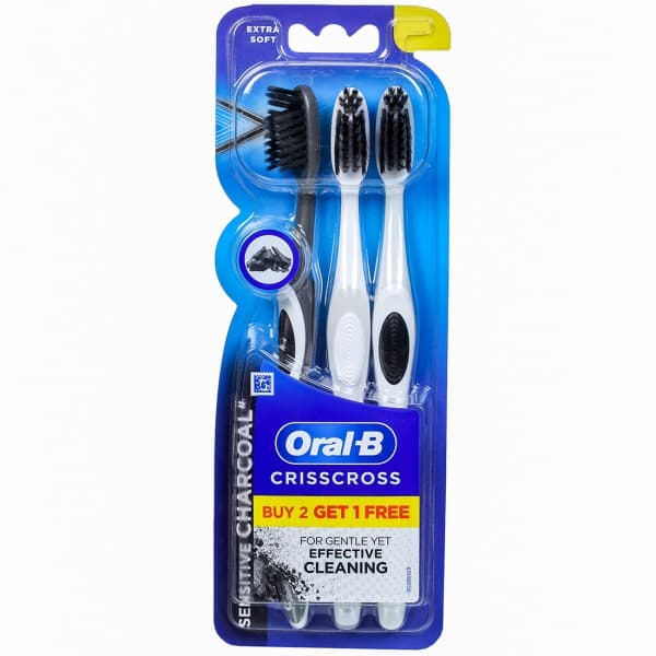 Oral B Crisscross Sensitive Charcoal Extra Soft Toothbrush (Buy 2 Get 1 Free) Pack Of 3