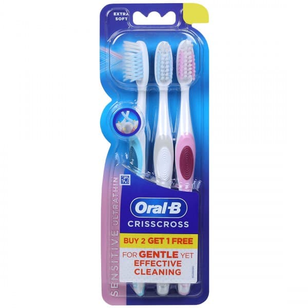Oral B Crisscross Sensitive Ultrathin Extra Soft Toothbrush (Buy 2 Get 1 Free) Pack Of 3