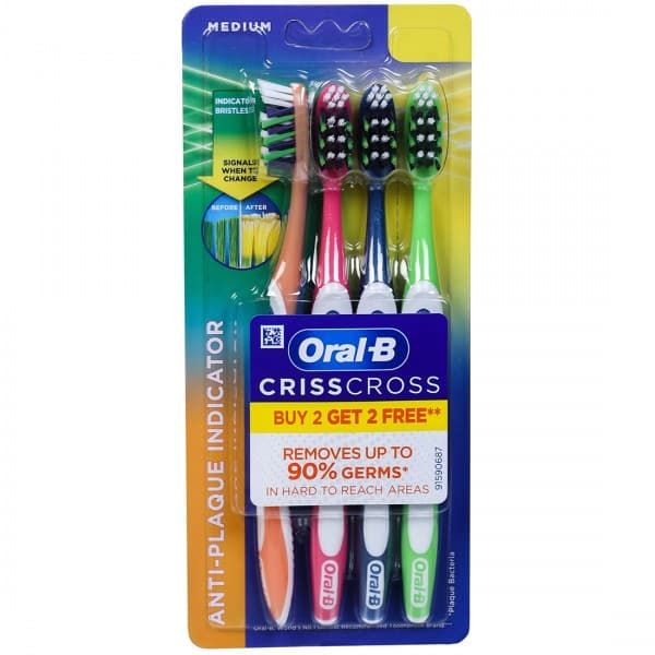 Oral B CrissCross Anti-Plaque Indicator Toothbrush Medium (Buy 2 Get 2 Free) Pack Of 4