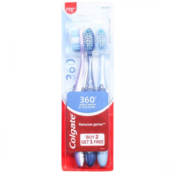 Colgate 360° Whole Mouth Clean Medium Toothbrush (Buy 2 Get 1 Free) Pack Of 3