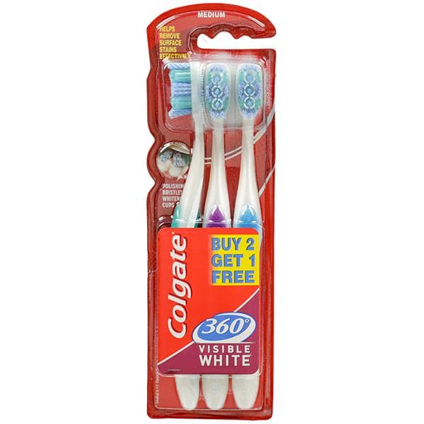 Colgate Visible White 360 Degree Medium Toothbrush (Buy 2 Get 1 Free) Pack Of 3
