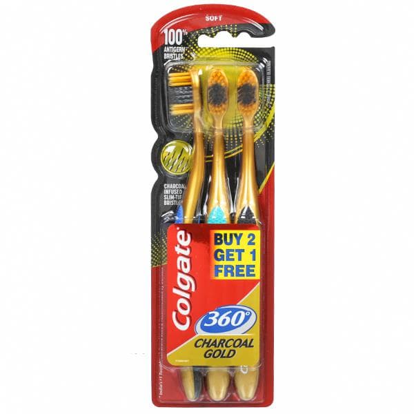 Colgate 360° Charcoal Gold Soft Toothbrush (Buy 2 Get 1 Free) Pack Of 3