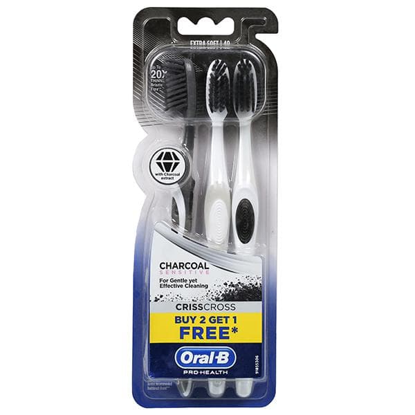 Oral B Pro Health CrissCross Charcoal Sensitive Extra Soft Toothbrush (Buy 2 Get 1 Free) Pack Of 3