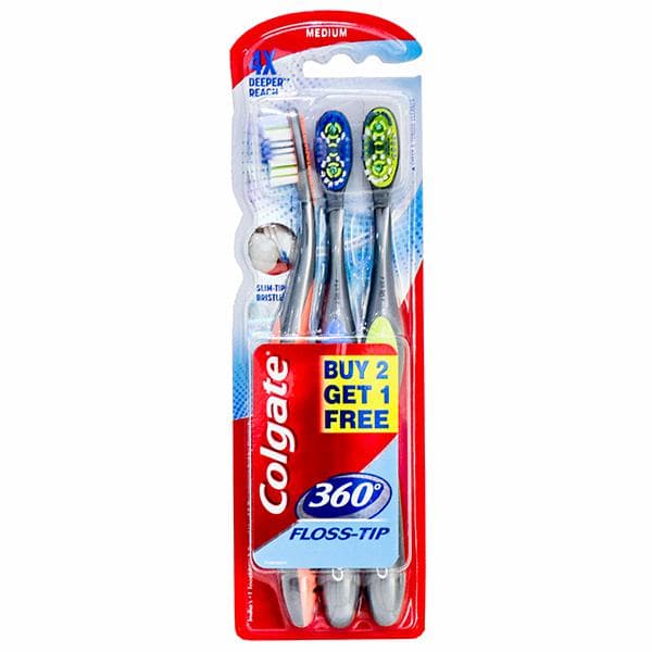 Colgate 360° Floss-Tip Medium Toothbrush (Buy 2 Get 1 Free) Pack Of 3