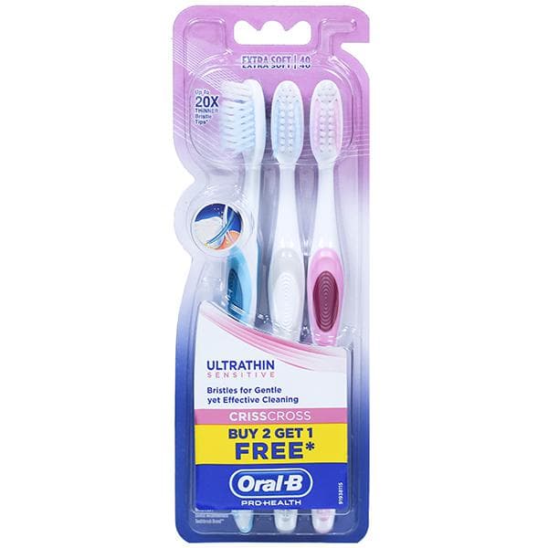 Oral B Pro Health CrissCross Ultrathin Sensitive Extra Soft ToothBrush (Buy 2 Get 1 Free) Pack Of 3