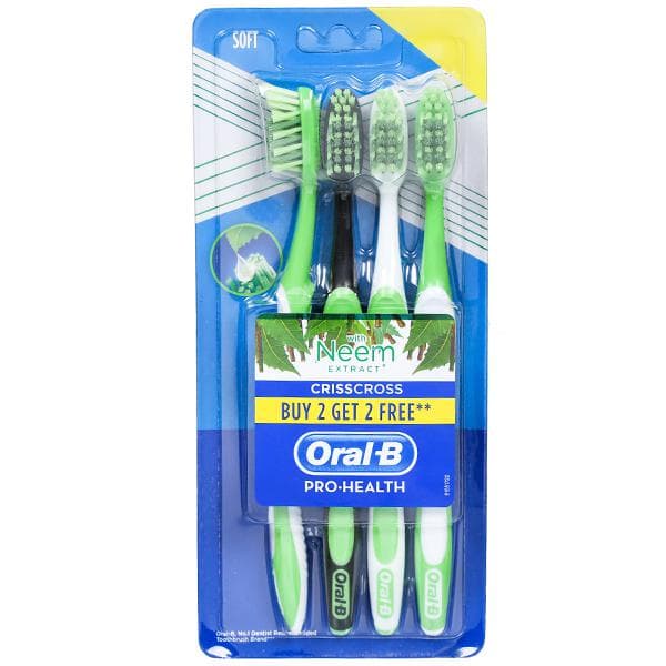 Oral B Pro Health CrissCross Neem Extract Soft ToothBrush (Buy 2 Get 2 Free) Pack Of 4
