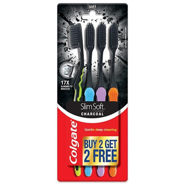 Colgate Slimsoft Charcoal Soft Toothbrush (Buy 2 Get 2 Free) Pack Of 4