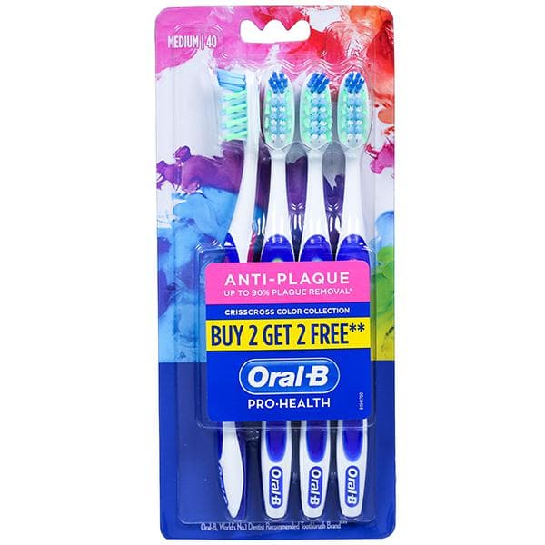 Oral B Pro Health CrissCross Color Collection Anti Plaque Medium Toothbrush (Buy 2 Get 2 Free) Pack Of 4