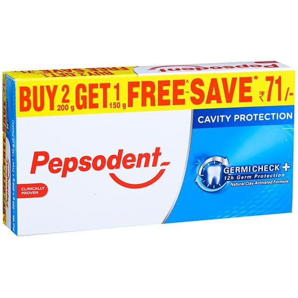 Pepsodent Germi Check + Cavity Protection Toothpaste (Buy 2 x 200 g Get 1 x 150 g Free & Save Rs-71) 550 g