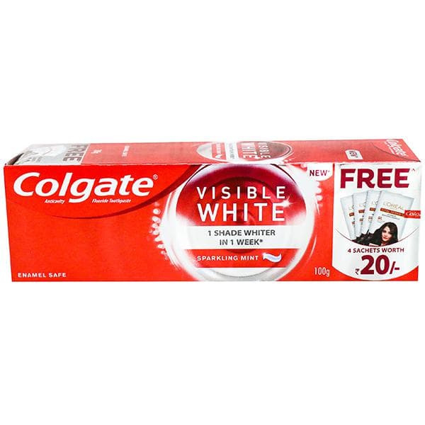 Colgate Visible White Toothpaste (Free Loreal Shampoo 4 x 9 ml) 100 g