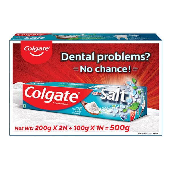 Colgate Active Salt Toothpaste 200g + 200g + 100g (Jumbo Save Rs.30) 500 g