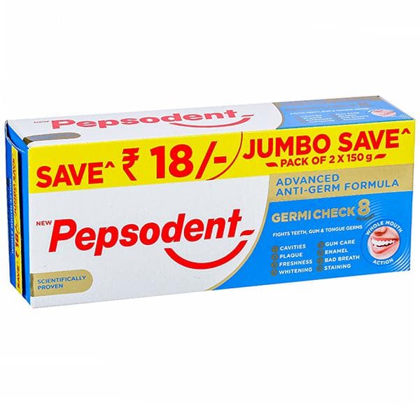Pepsodent Germi Check 8 Action Advanced Anti-Germ Formula Toothpaste (Save Rs 18) 2 x 150 g