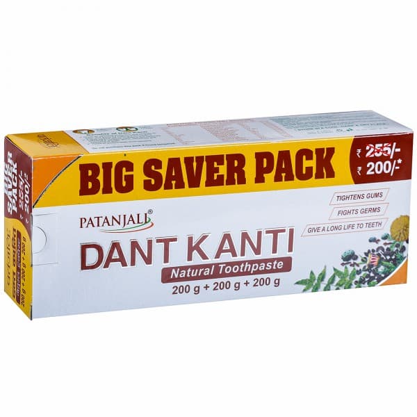Patanjali Dant Kanti Natural Toothpaste (Big Saver Pack) 3 x 200 g