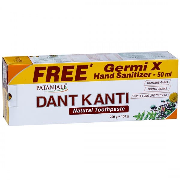 Patanjali Dant Kanti Natural Toothpaste (Free Germi X Hand Sanitizer 50 ml) (200 g + 100 g)